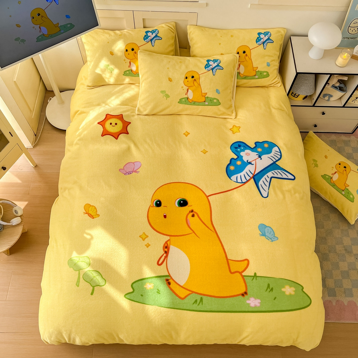 91家纺网 家纺一手货源 找家纺 （总）浩诚 2025秋冬新款高克重牛奶绒大版卡通四件套