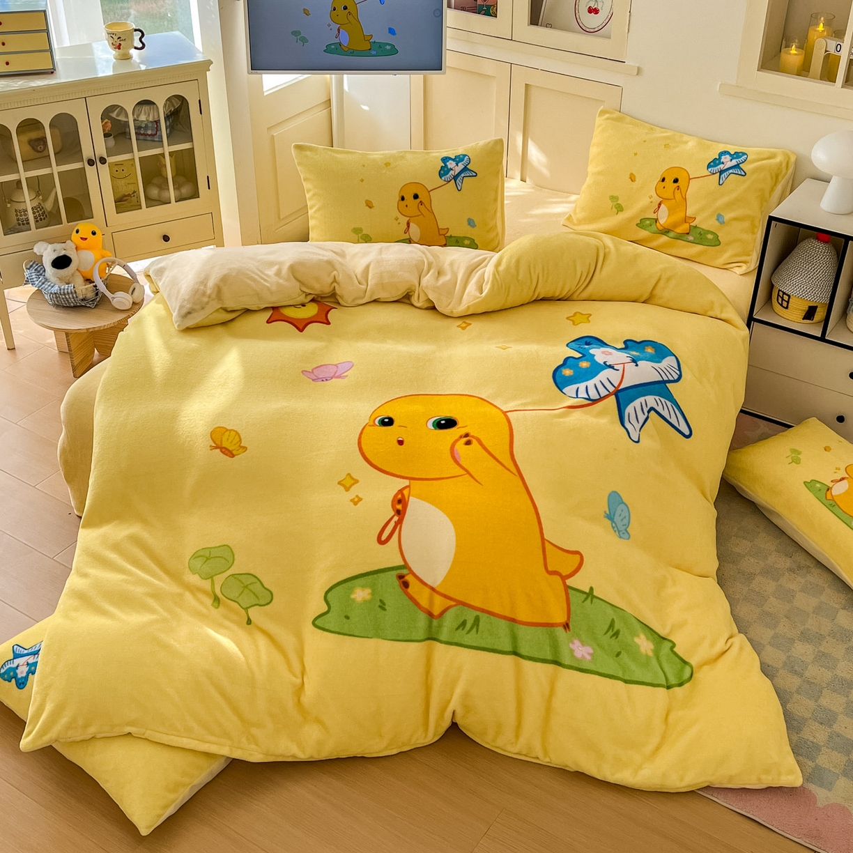 91家纺网 家纺一手货源 找家纺 （总）浩诚 2025秋冬新款高克重牛奶绒大版卡通四件套