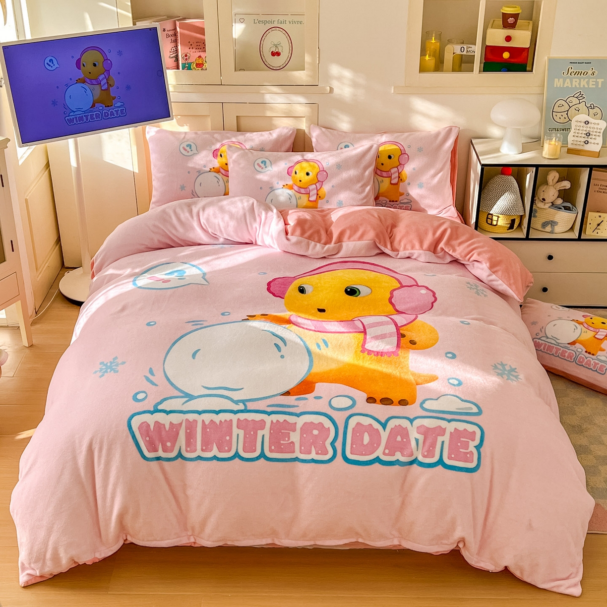 91家纺网 家纺一手货源 找家纺 （总）浩诚 2025秋冬新款高克重牛奶绒大版卡通四件套