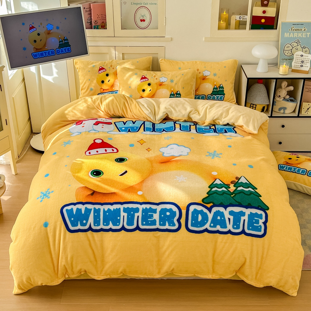 91家纺网 家纺一手货源 找家纺 （总）浩诚 2025秋冬新款高克重牛奶绒大版卡通四件套