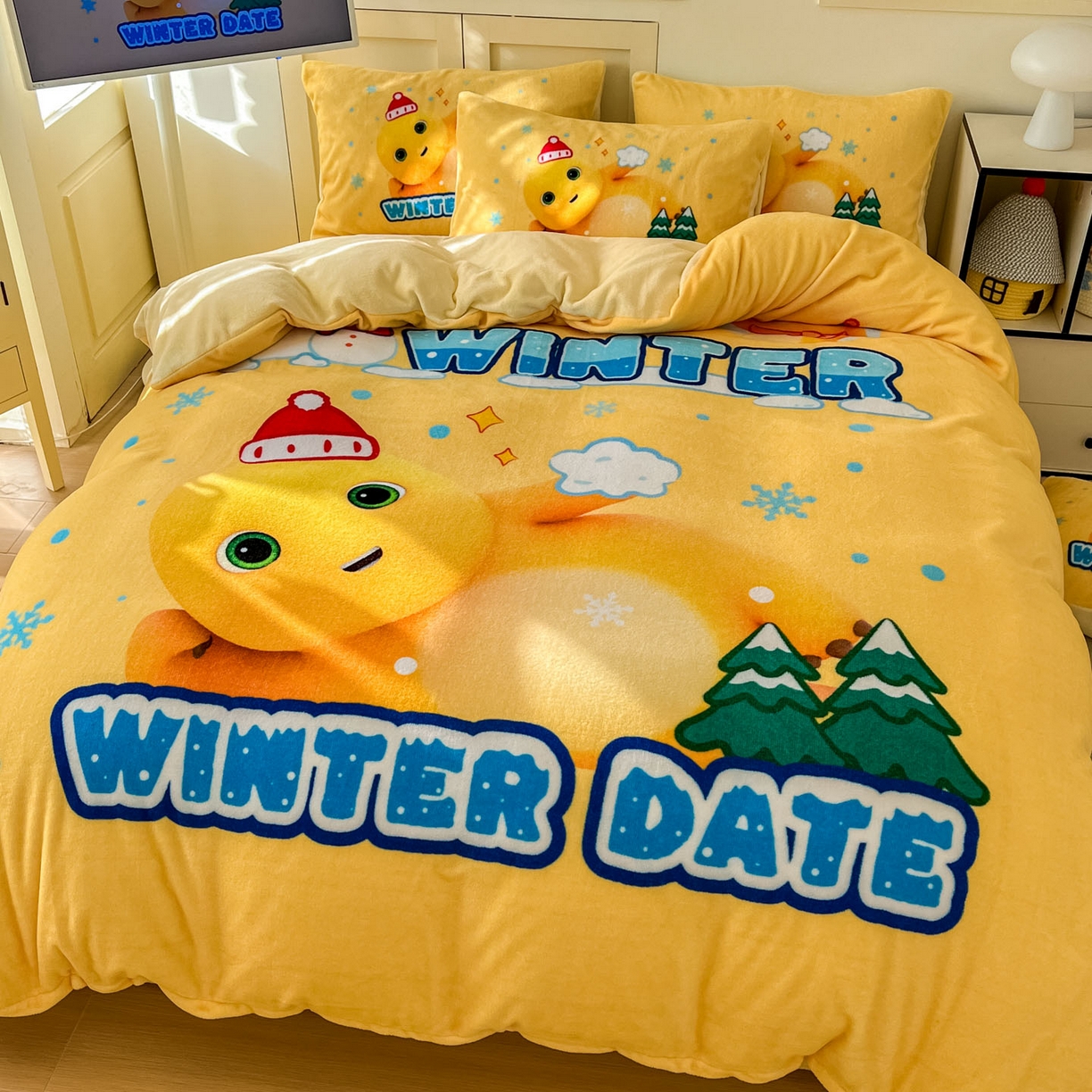 91家纺网 家纺一手货源 找家纺 浩诚 2025秋冬新款高克重牛奶绒大版卡通四件套 冬日暖暖