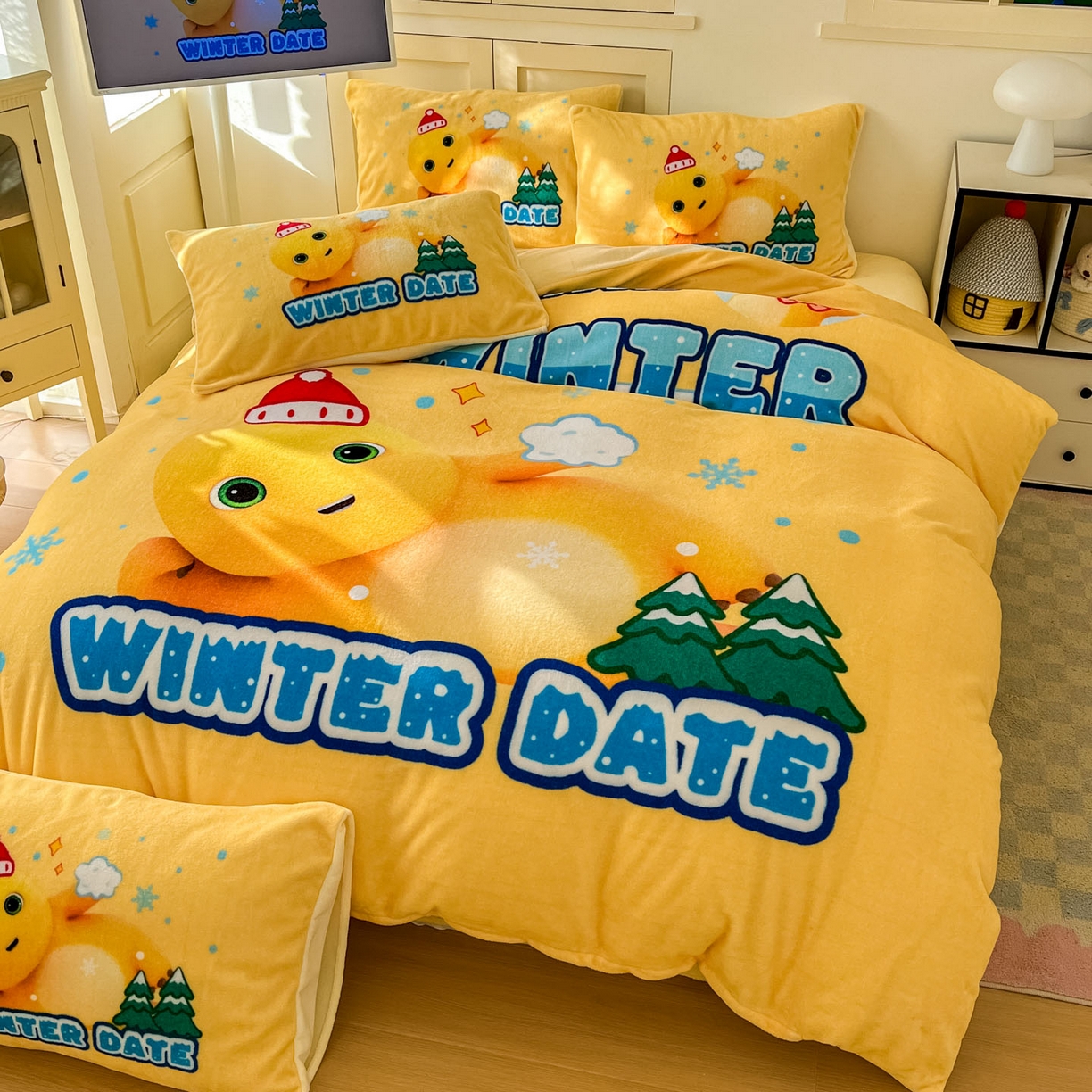 91家纺网 家纺一手货源 找家纺 浩诚 2025秋冬新款高克重牛奶绒大版卡通四件套 冬日暖暖