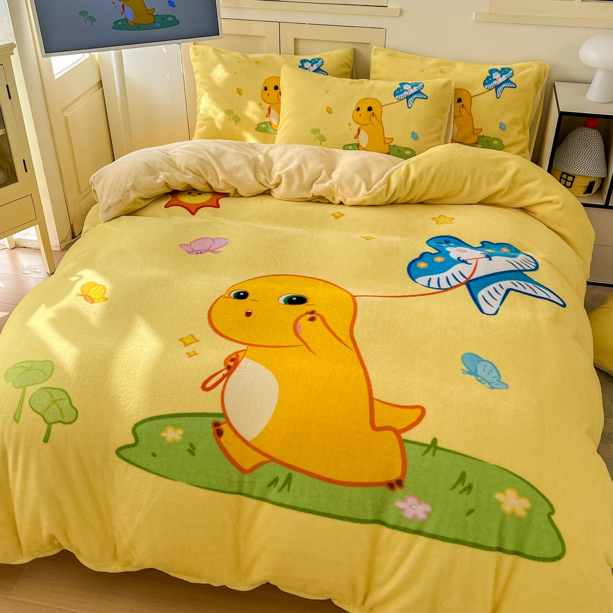 91家纺网 家纺一手货源 找家纺 浩诚 2025秋冬新款高克重牛奶绒大版卡通四件套 轻松一刻