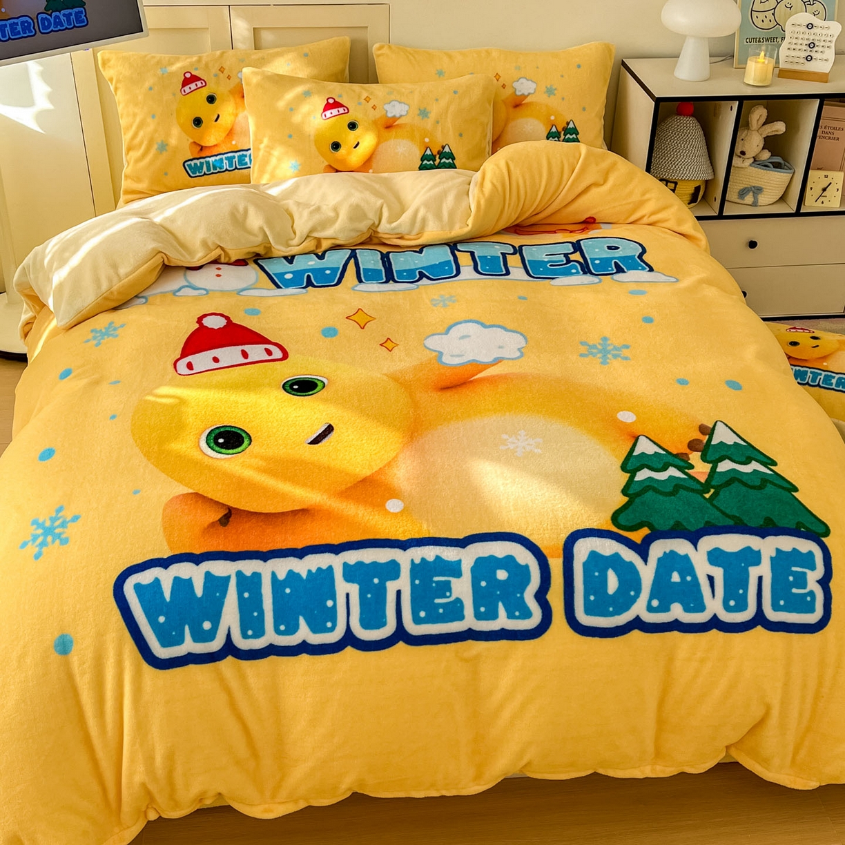 91家纺网 家纺一手货源 找家纺 浩诚 2025秋冬新款高克重牛奶绒大版卡通四件套 冬日暖暖