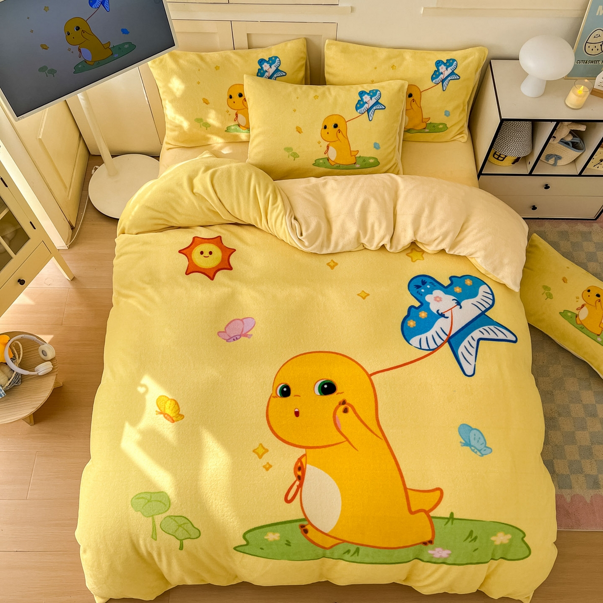 91家纺网 家纺一手货源 找家纺 浩诚 2025秋冬新款高克重牛奶绒大版卡通四件套 轻松一刻