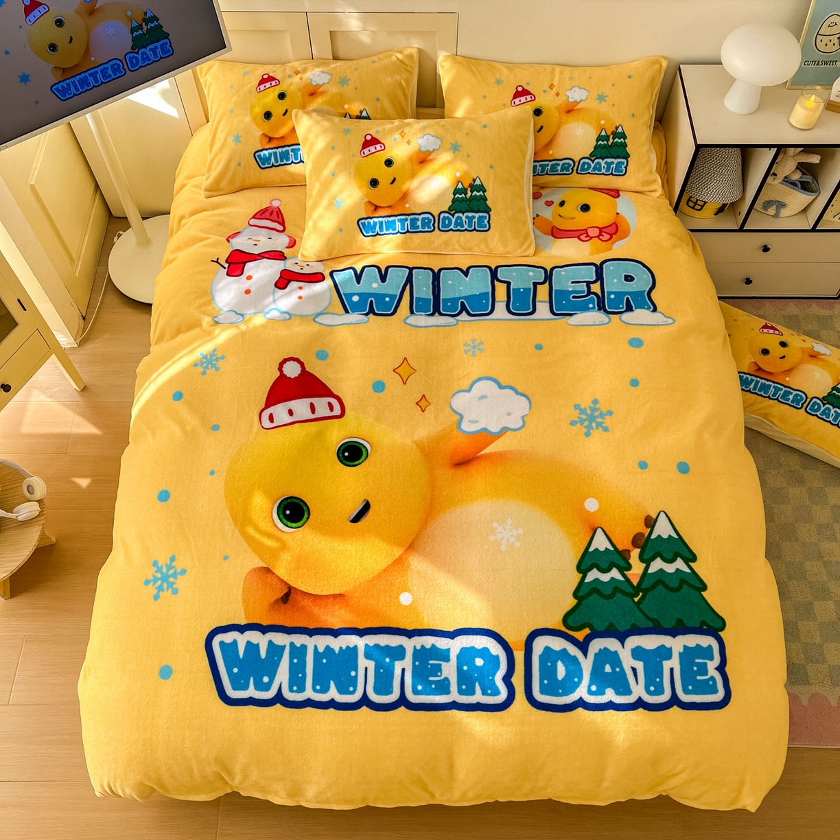 91家纺网 家纺一手货源 找家纺 浩诚 2025秋冬新款高克重牛奶绒大版卡通四件套 冬日暖暖