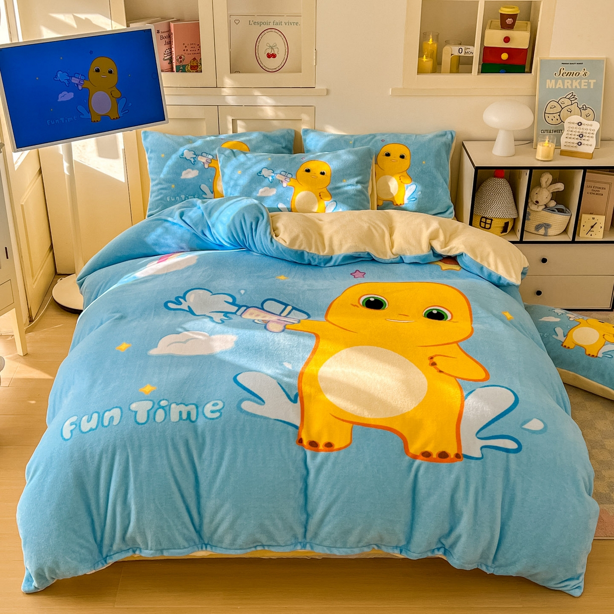 浩诚 2025秋冬新款高克重牛奶绒大版卡通四件套 快乐狂欢