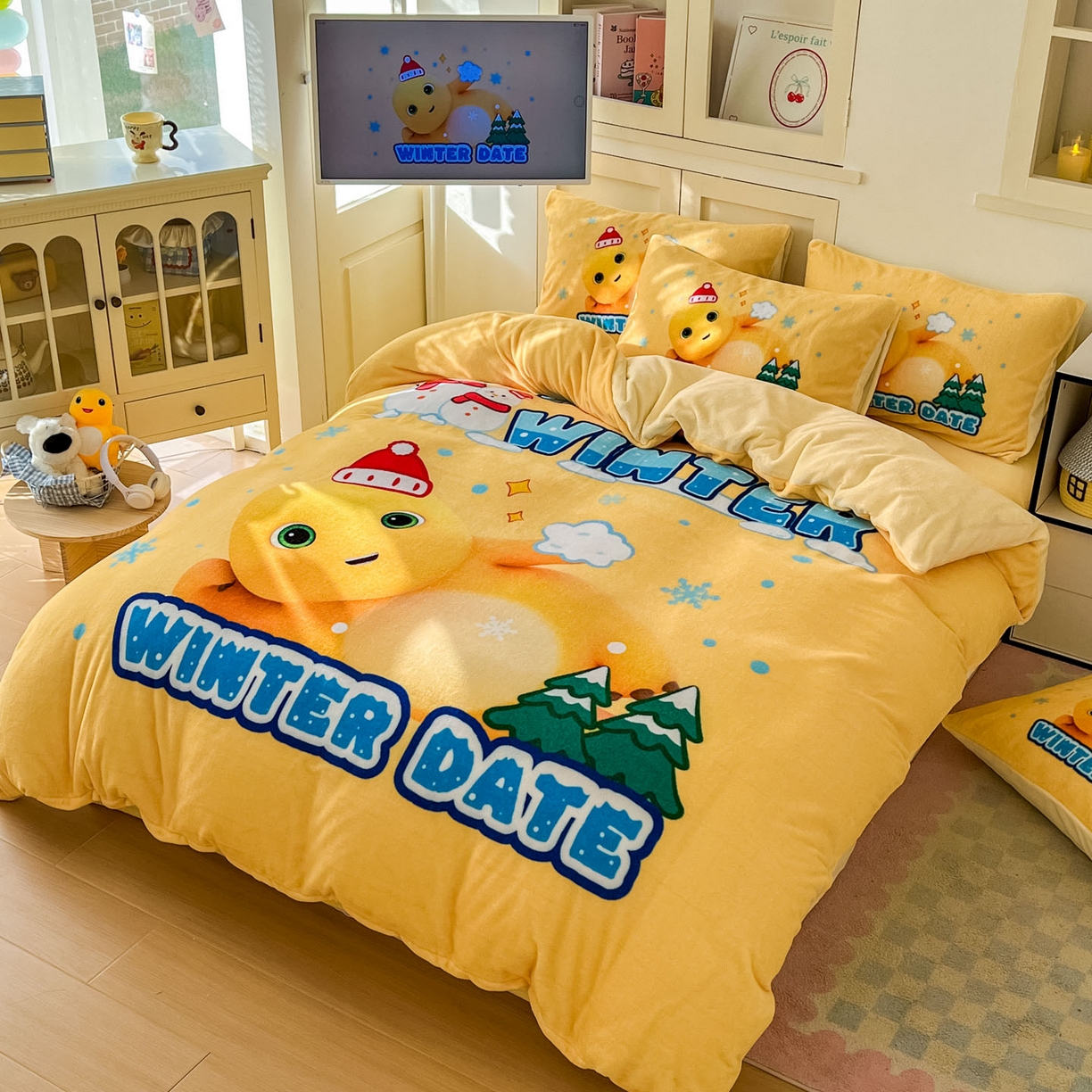 91家纺网 家纺一手货源 找家纺 浩诚 2025秋冬新款高克重牛奶绒大版卡通四件套 冬日暖暖