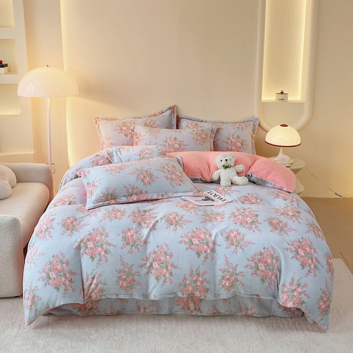 于果 2025新款牛奶绒印花四件套 欧风花影