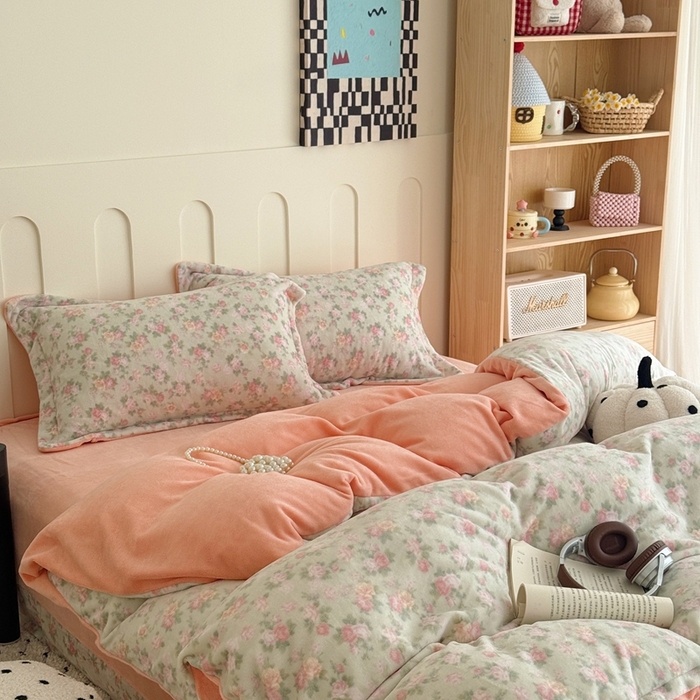 91家纺网 家纺一手货源 找家纺 于果 2025新款牛奶绒印花四件套 温馨花语-绿