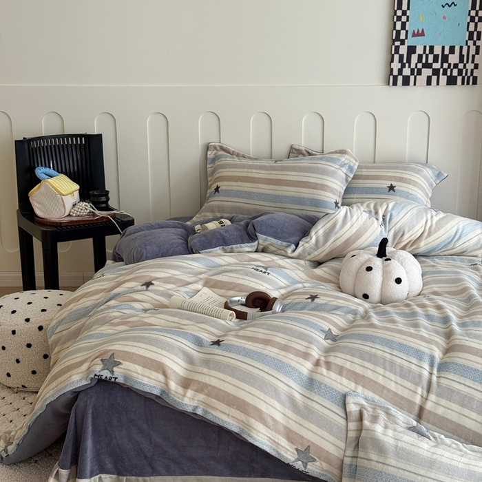 于果 2025新款牛奶绒印花四件套 星动旋律