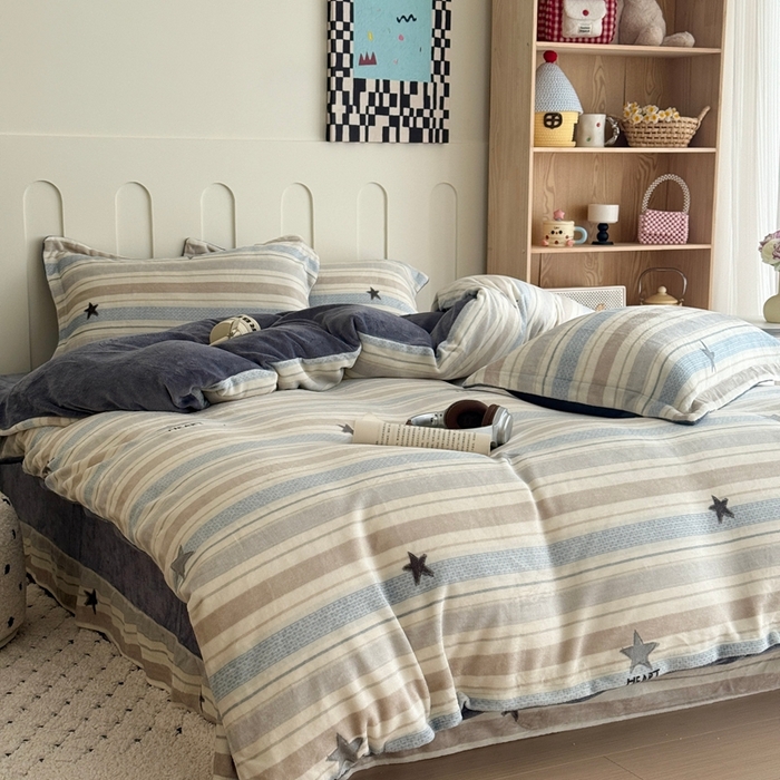 91家纺网 家纺一手货源 找家纺 于果 2025新款牛奶绒印花四件套 星动旋律