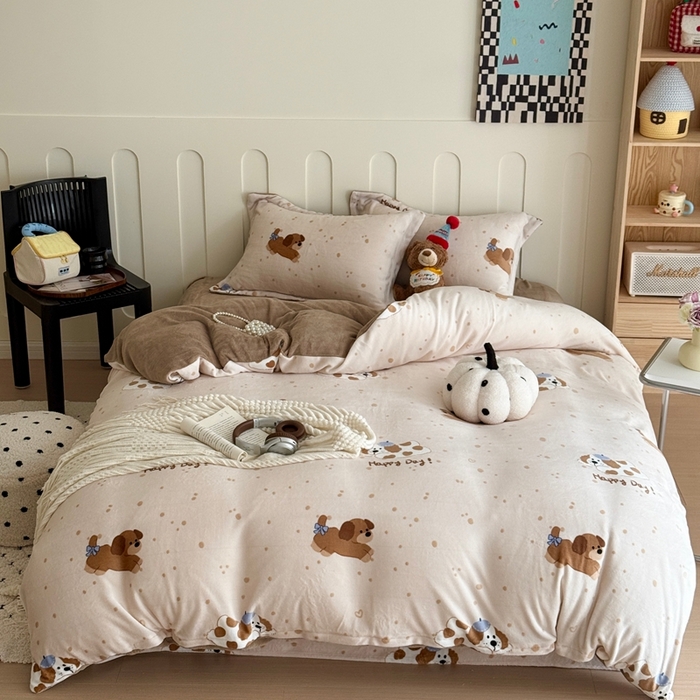 91家纺网 家纺一手货源 找家纺 于果 2025新款牛奶绒印花四件套 幸福伴侣