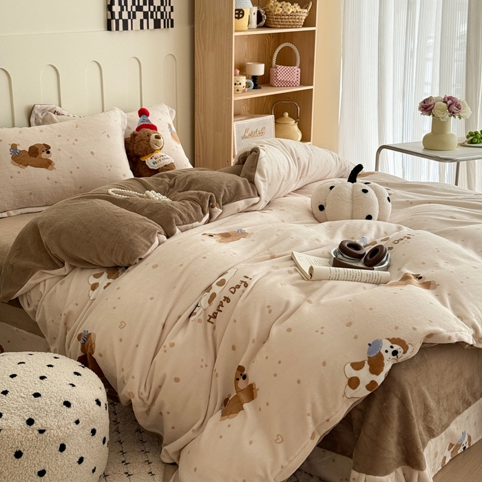 91家纺网 家纺一手货源 找家纺 于果 2025新款牛奶绒印花四件套 幸福伴侣