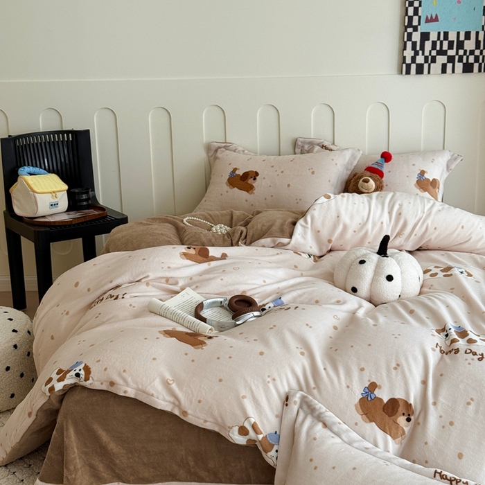 于果 2025新款牛奶绒印花四件套 幸福伴侣