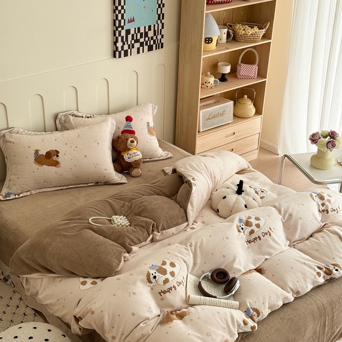 91家纺网 家纺一手货源 找家纺 于果 2025新款牛奶绒印花四件套 幸福伴侣