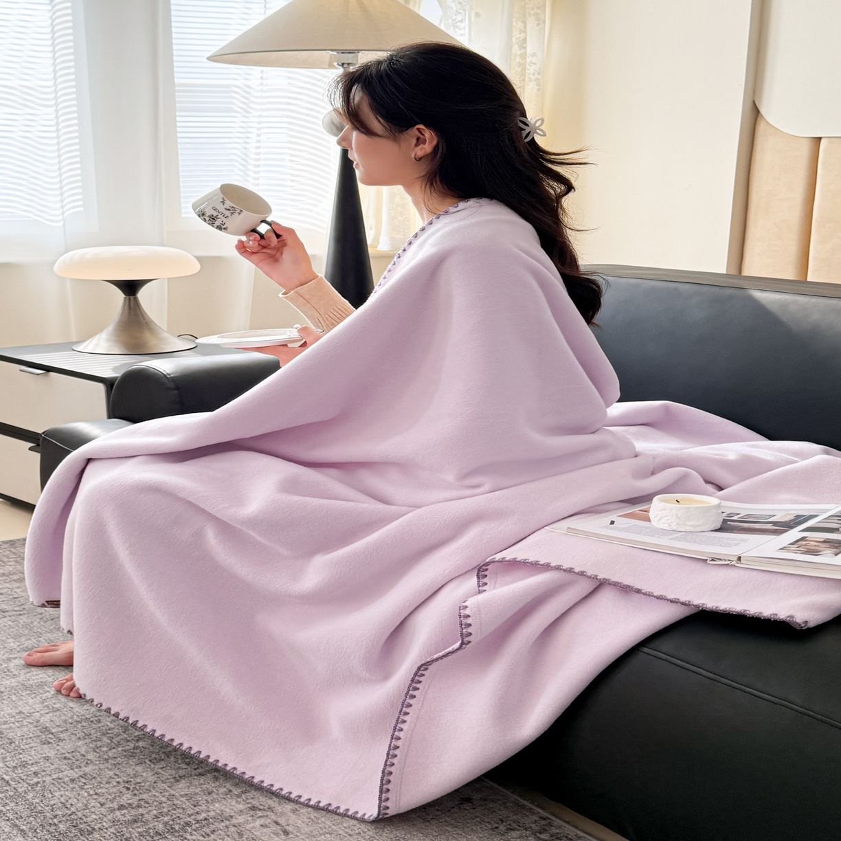 91家纺网 家纺一手货源 找家纺 金喜 2025新款双面仿羊绒多功能毯盖毯 毯子毛毯 香芋紫