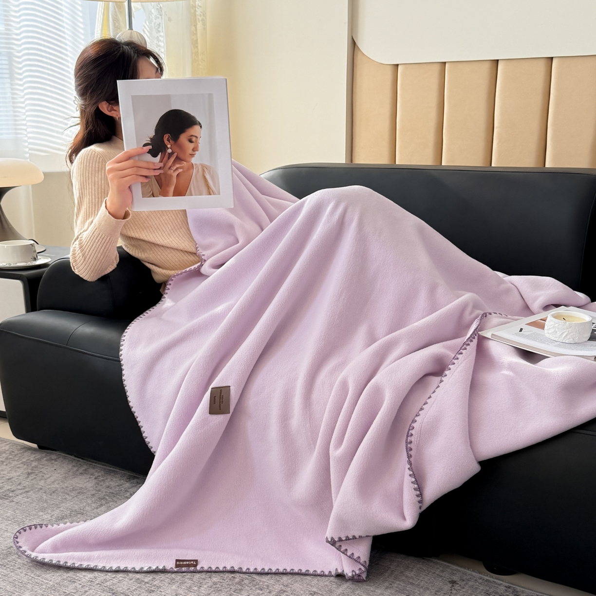 91家纺网 家纺一手货源 找家纺 金喜 2025新款双面仿羊绒多功能毯盖毯 毯子毛毯 香芋紫