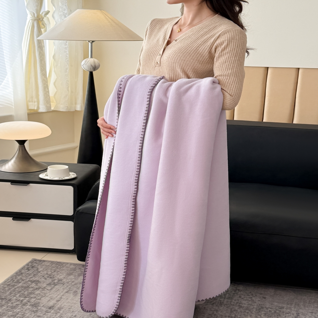 91家纺网 家纺一手货源 找家纺 金喜 2025新款双面仿羊绒多功能毯盖毯 毯子毛毯 香芋紫