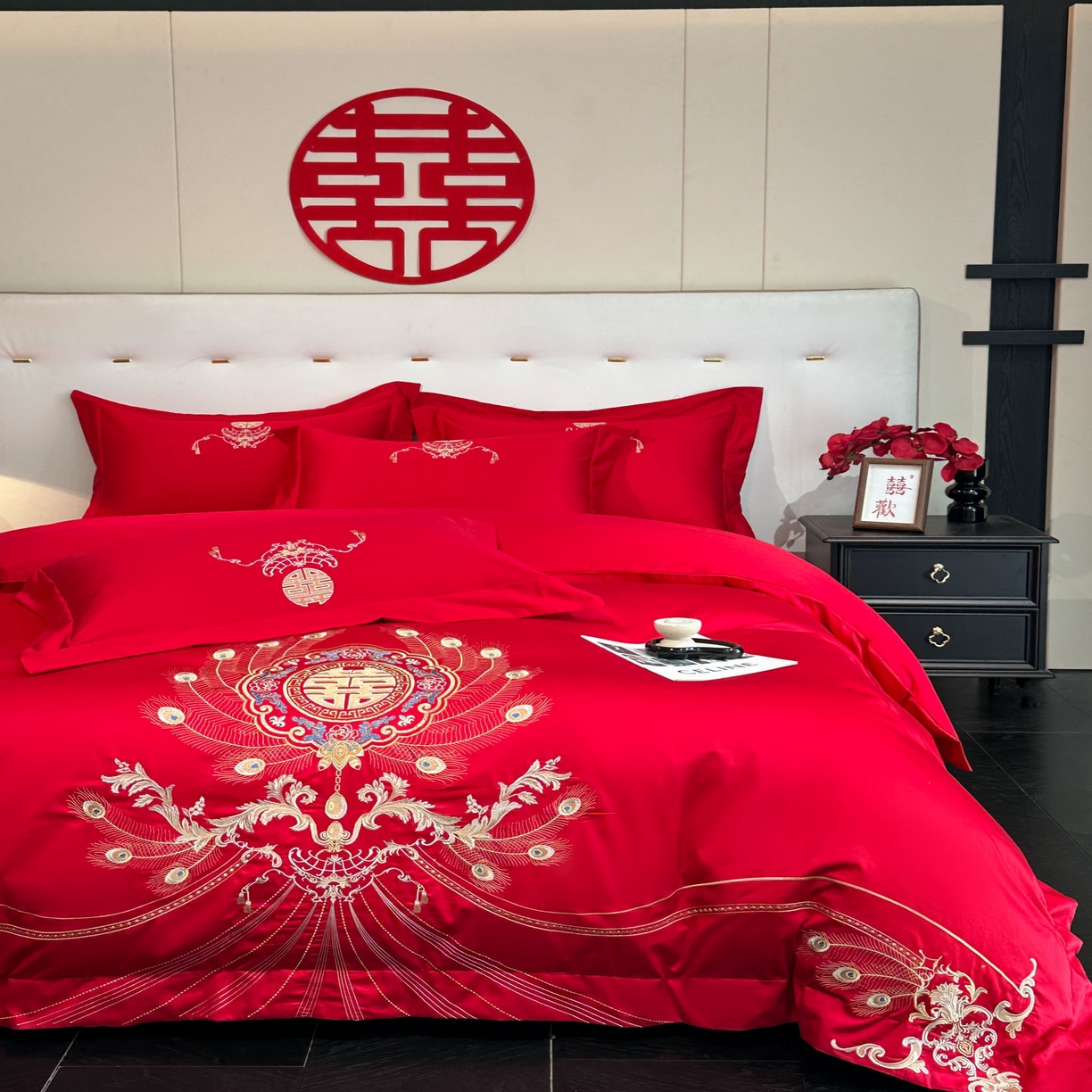 91家纺网 家纺一手货源 找家纺 （总）金喜 2025新款婚庆刺绣四件套