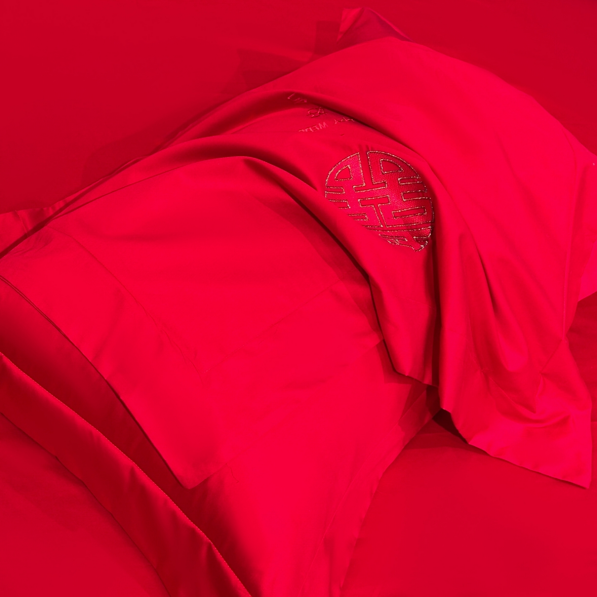 91家纺网 家纺一手货源 找家纺 金喜 2025新款婚庆刺绣四件套 百年好合-红