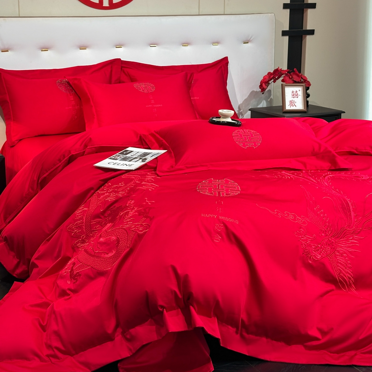 91家纺网 家纺一手货源 找家纺 金喜 2025新款婚庆刺绣四件套 百年好合-红