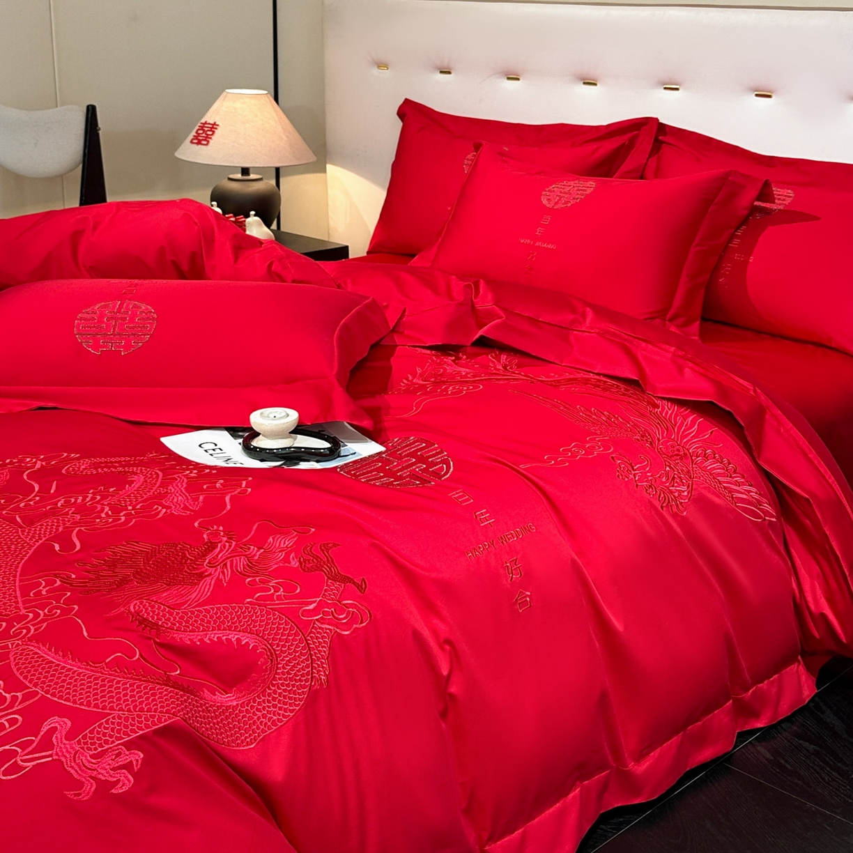 91家纺网 家纺一手货源 找家纺 金喜 2025新款婚庆刺绣四件套 百年好合-红