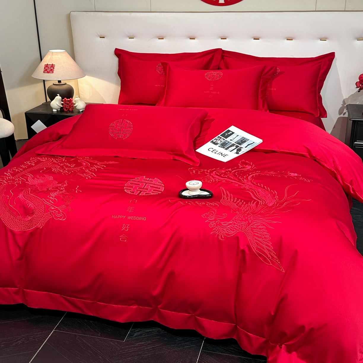 91家纺网 家纺一手货源 找家纺 金喜 2025新款婚庆刺绣四件套 百年好合-红