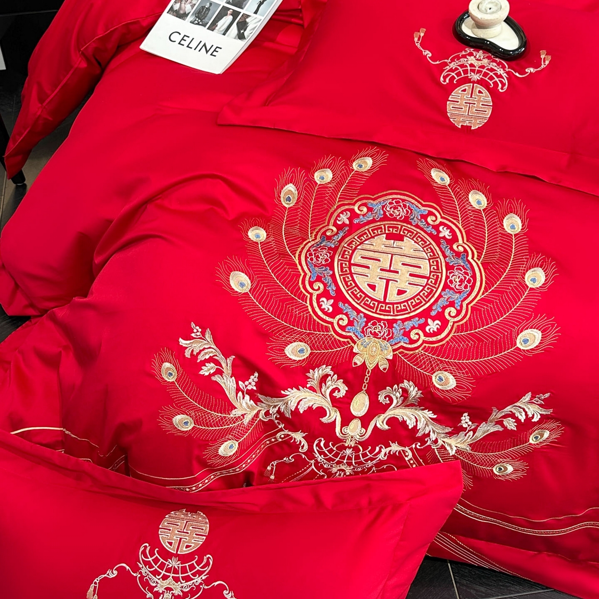 91家纺网 家纺一手货源 找家纺 金喜 2025新款婚庆刺绣四件套 情意绵绵