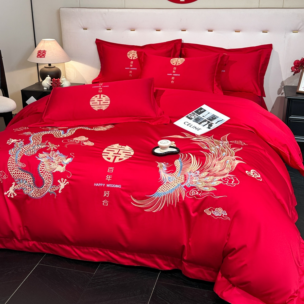 91家纺网 家纺一手货源 找家纺 金喜 2025新款婚庆刺绣四件套 百年好合-金