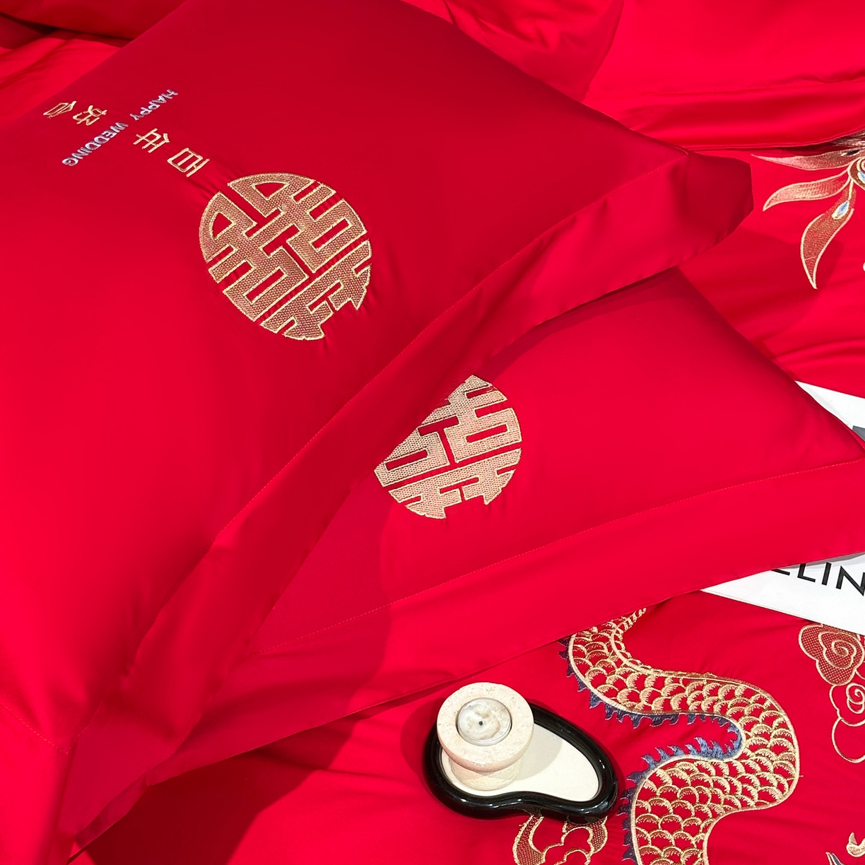 91家纺网 家纺一手货源 找家纺 金喜 2025新款婚庆刺绣四件套 百年好合-金