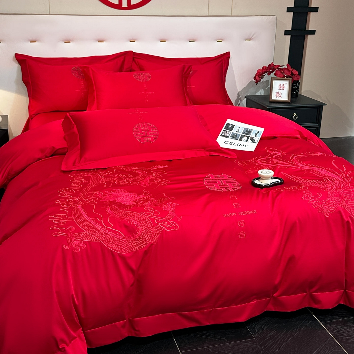 91家纺网 家纺一手货源 找家纺 金喜 2025新款婚庆刺绣四件套 百年好合-红