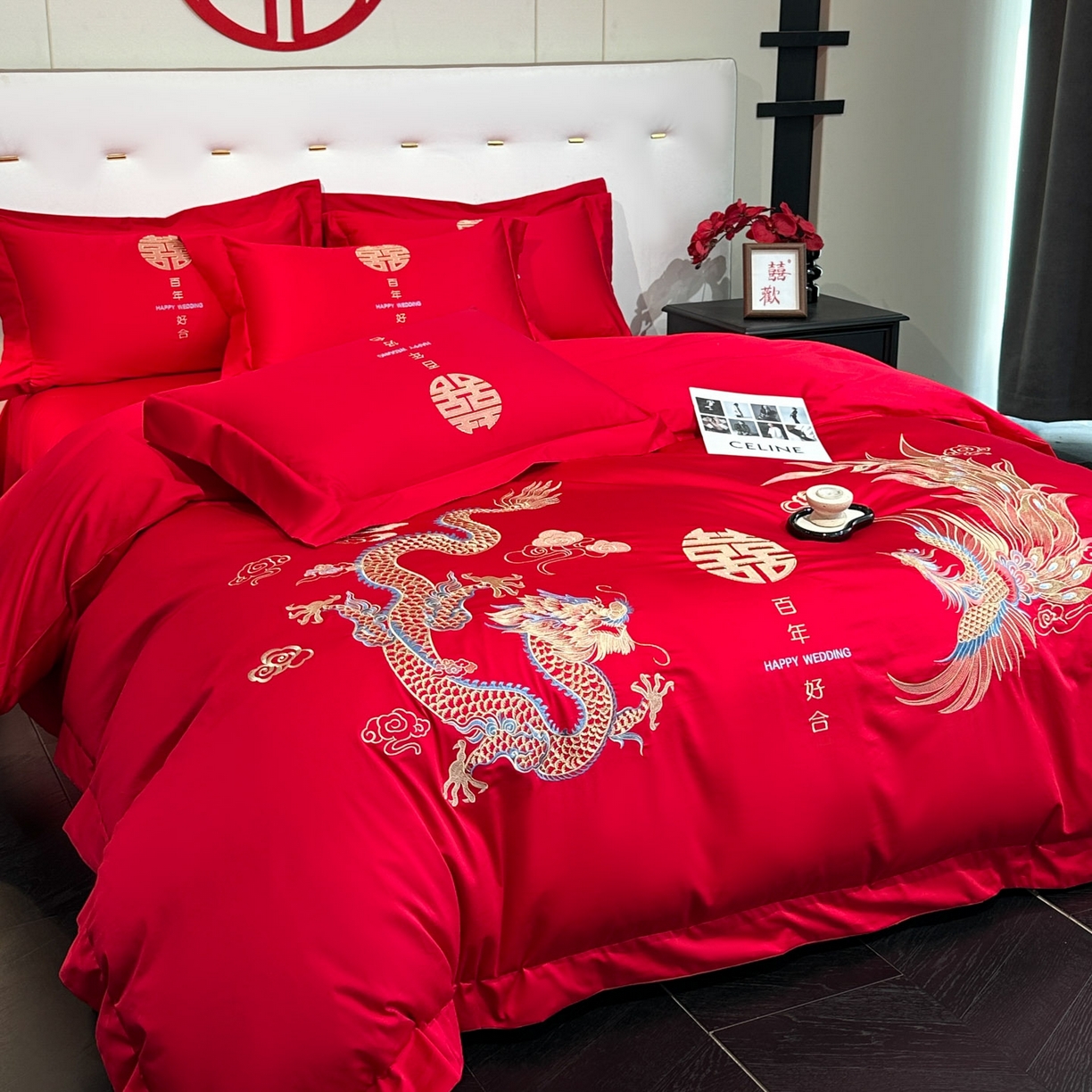 91家纺网 家纺一手货源 找家纺 金喜 2025新款婚庆刺绣四件套 百年好合-金