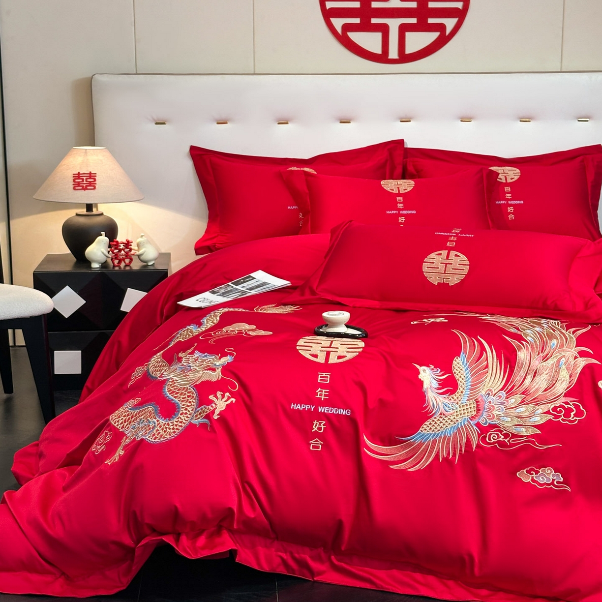 91家纺网 家纺一手货源 找家纺 金喜 2025新款婚庆刺绣四件套 百年好合-金