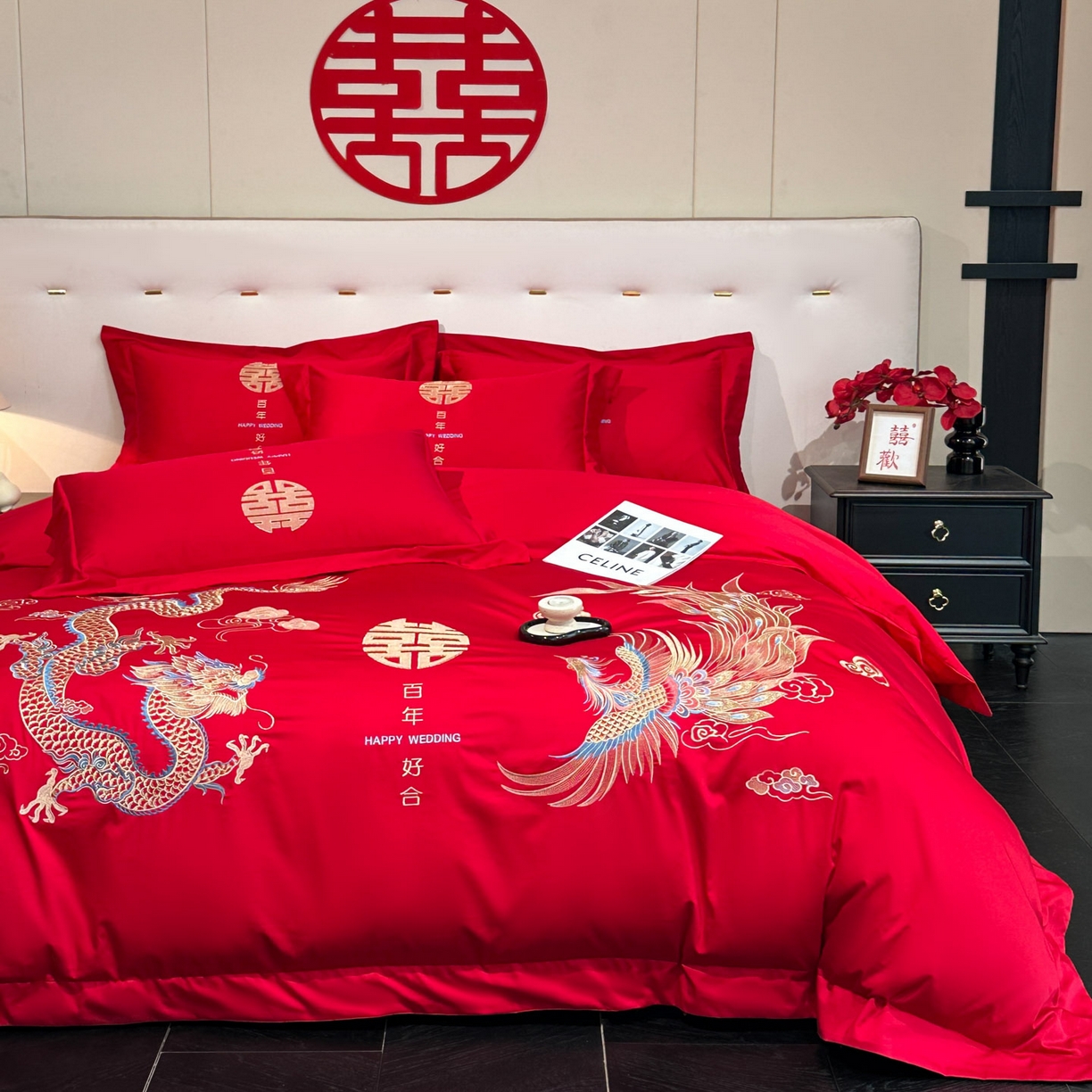 91家纺网 家纺一手货源 找家纺 金喜 2025新款婚庆刺绣四件套 百年好合-金