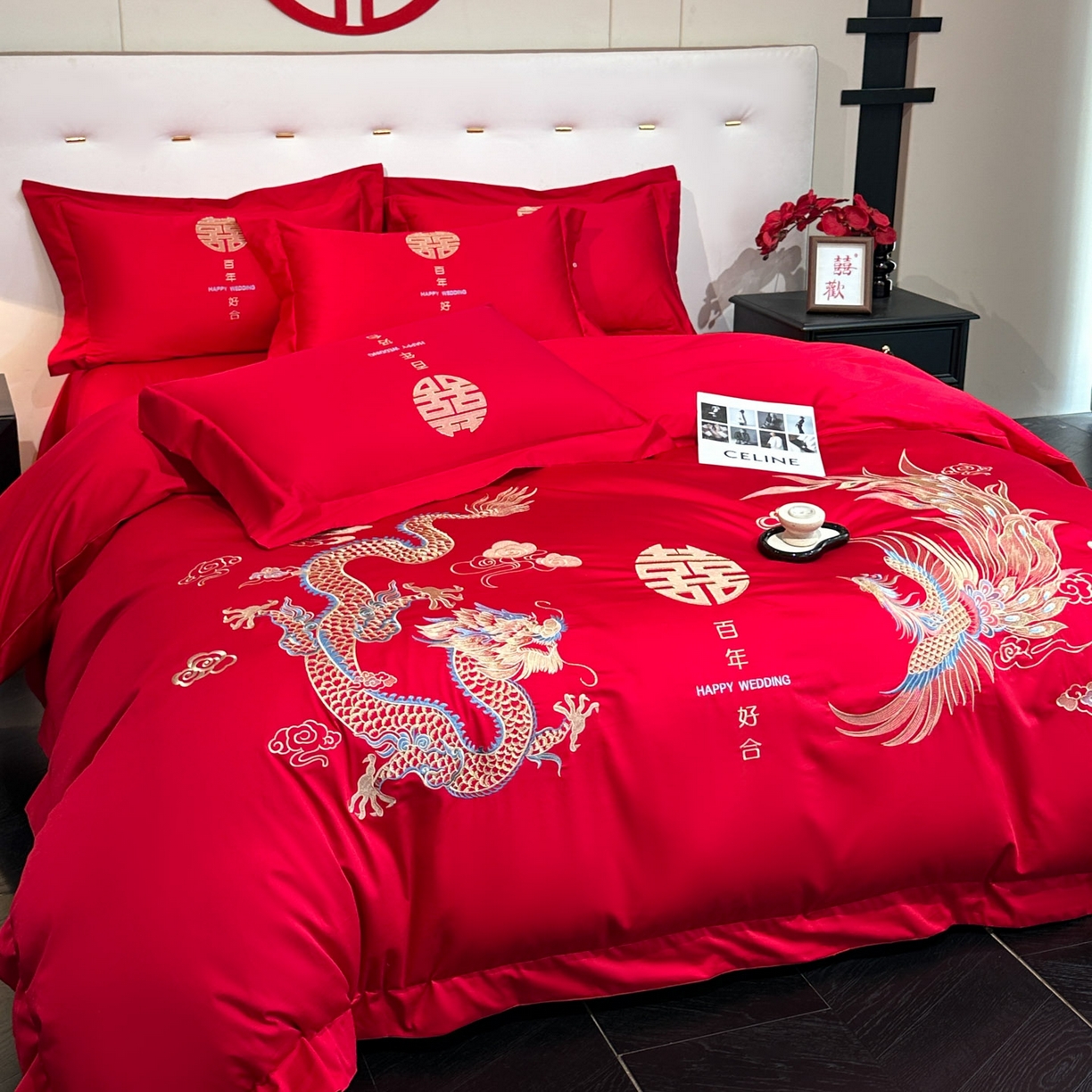 91家纺网 家纺一手货源 找家纺 金喜 2025新款婚庆刺绣四件套 百年好合-金