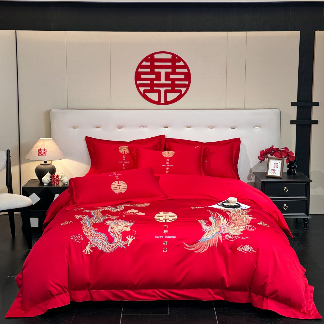 金喜 2025新款婚庆刺绣四件套 百年好合-金