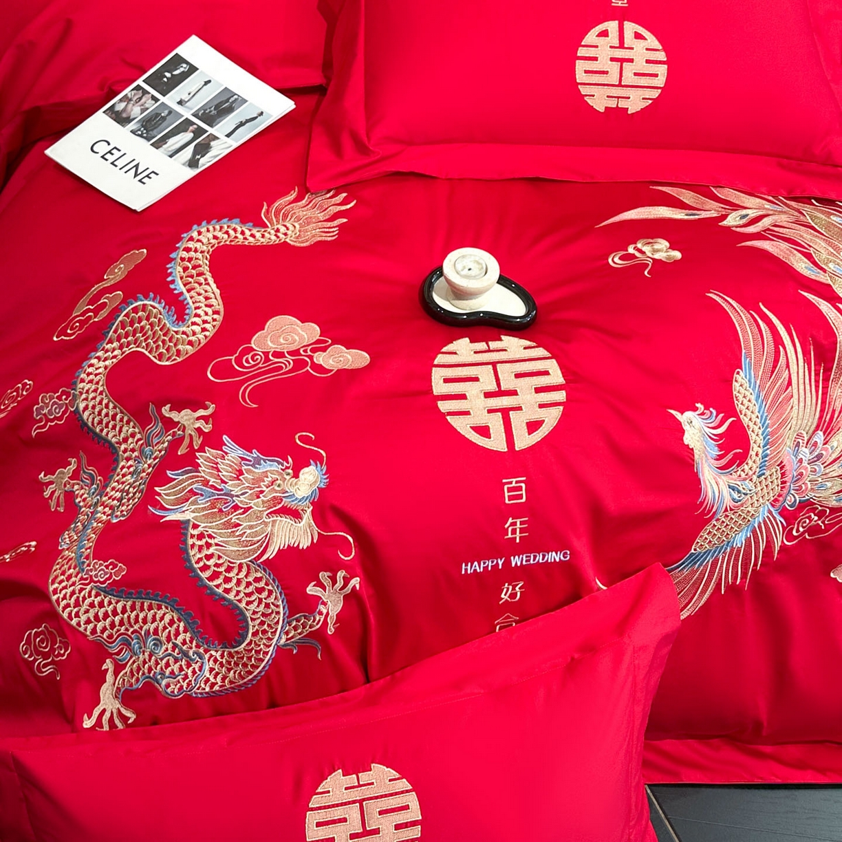 91家纺网 家纺一手货源 找家纺 金喜 2025新款婚庆刺绣四件套 百年好合-金