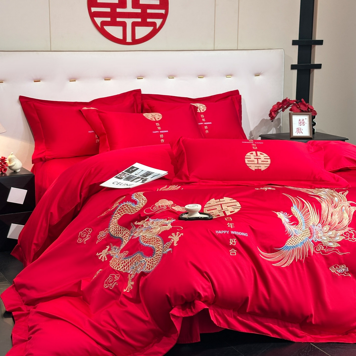 91家纺网 家纺一手货源 找家纺 金喜 2025新款婚庆刺绣四件套 百年好合-金