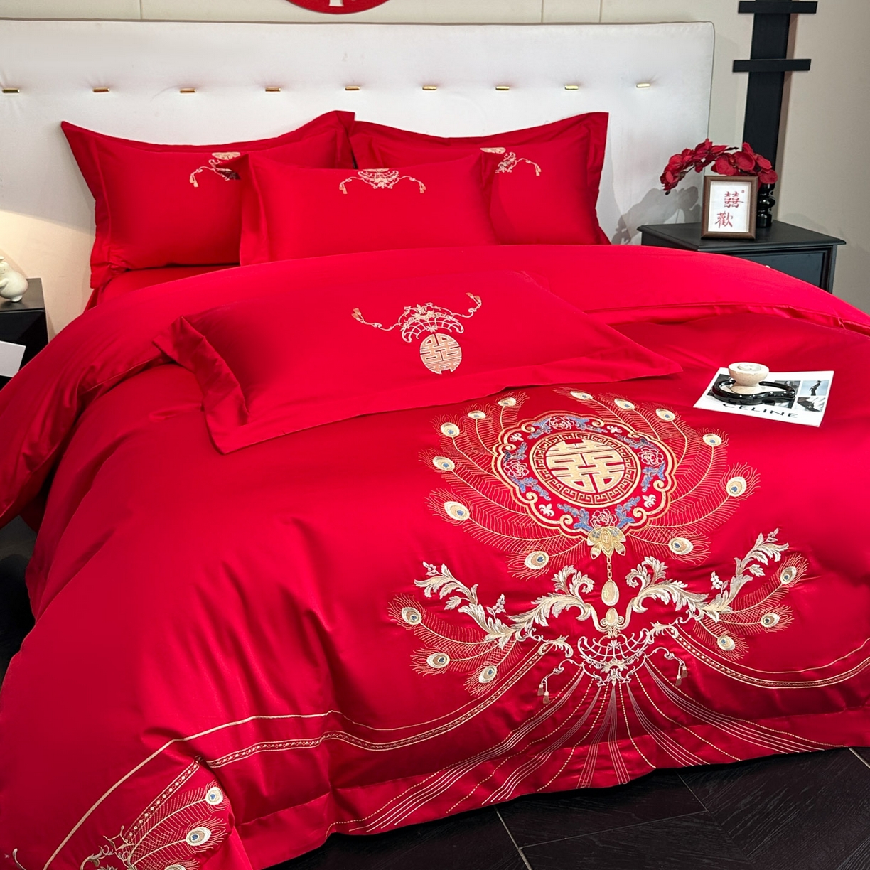 91家纺网 家纺一手货源 找家纺 金喜 2025新款婚庆刺绣四件套 情意绵绵