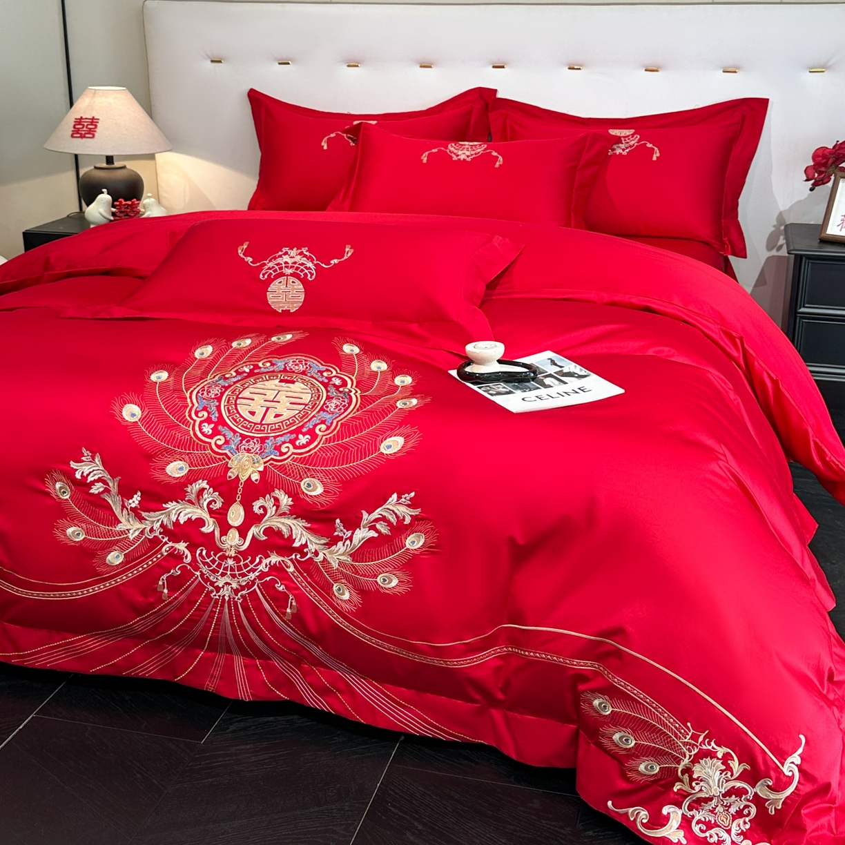 91家纺网 家纺一手货源 找家纺 金喜 2025新款婚庆刺绣四件套 情意绵绵