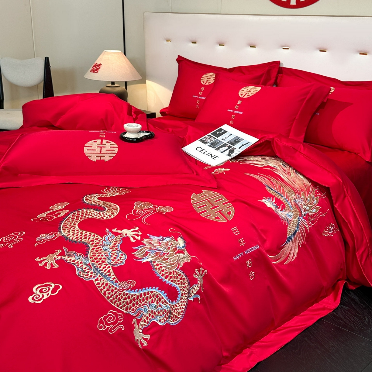 91家纺网 家纺一手货源 找家纺 金喜 2025新款婚庆刺绣四件套 百年好合-金