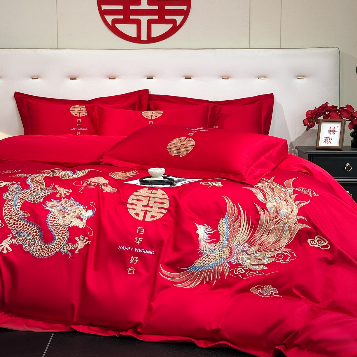 91家纺网 家纺一手货源 找家纺 金喜 2025新款婚庆刺绣四件套 百年好合-金