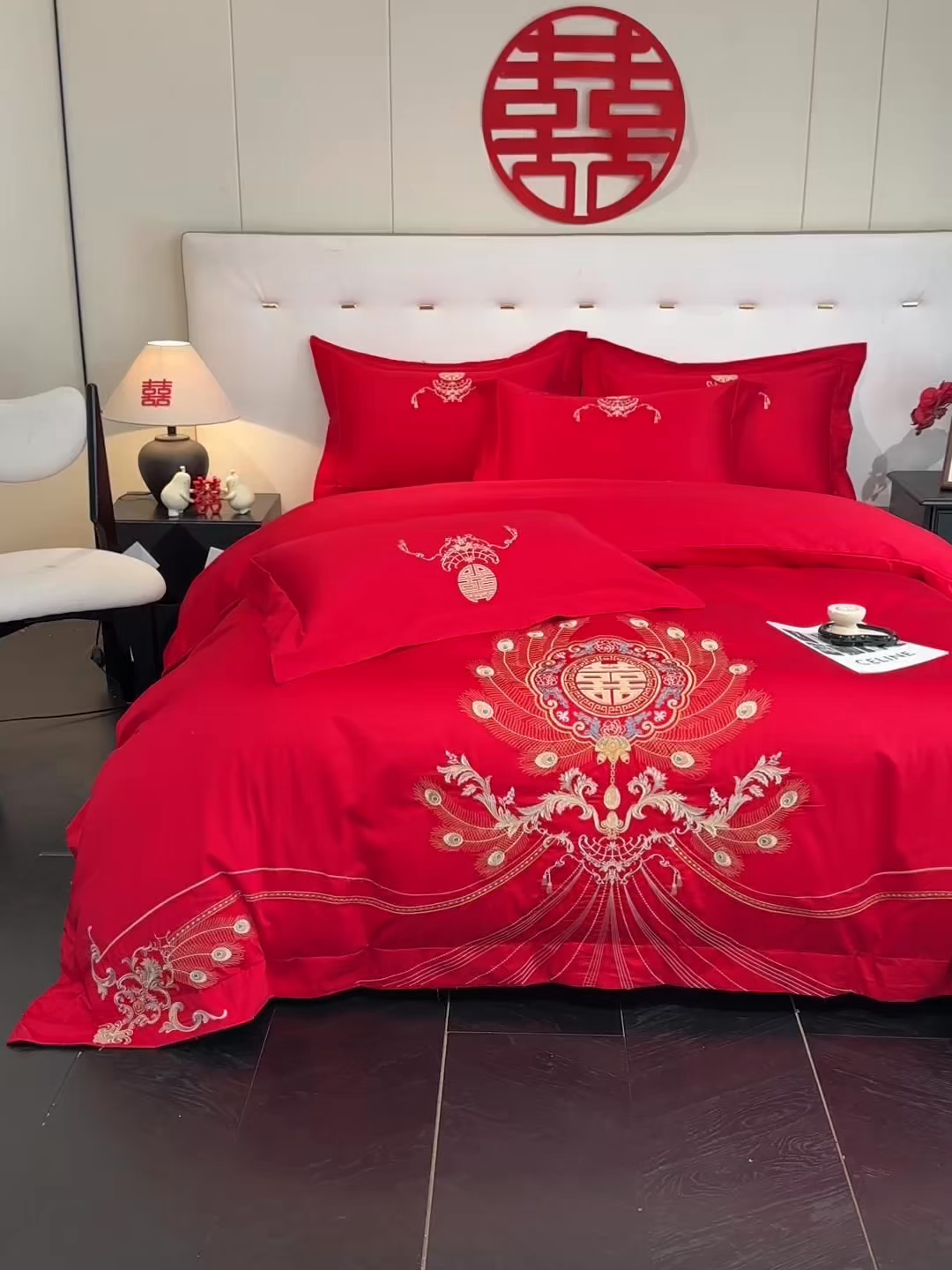 91家纺网 家纺一手货源 找家纺 金喜 2025新款婚庆刺绣四件套 情意绵绵