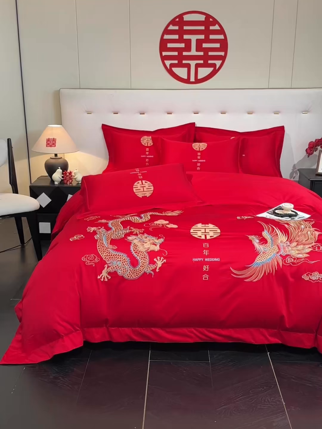 91家纺网 家纺一手货源 找家纺 金喜 2025新款婚庆刺绣四件套 百年好合-金