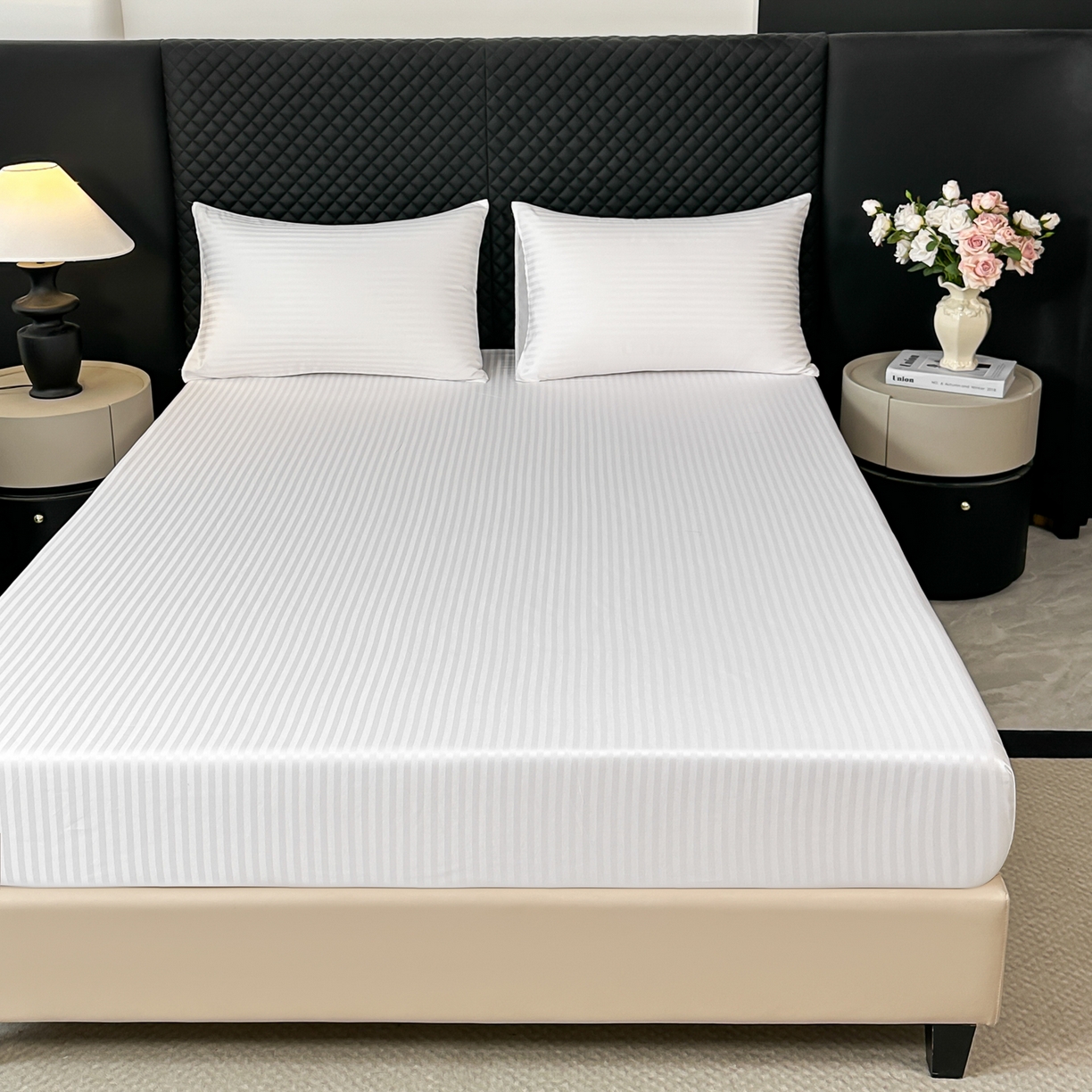 91家纺网 家纺一手货源 找家纺 （总）安力森/诚臻酒店用品 2025新款酒店布草床单高支高密缎条款床笠三件套月子中心养老院机构专用床品