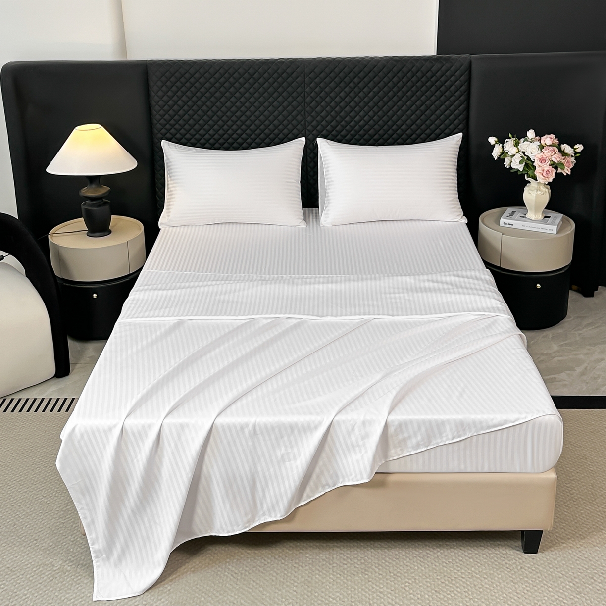 91家纺网 家纺一手货源 找家纺 （总）安力森/诚臻酒店用品 2025新款酒店布草床单高支高密缎条款床笠三件套月子中心养老院机构专用床品