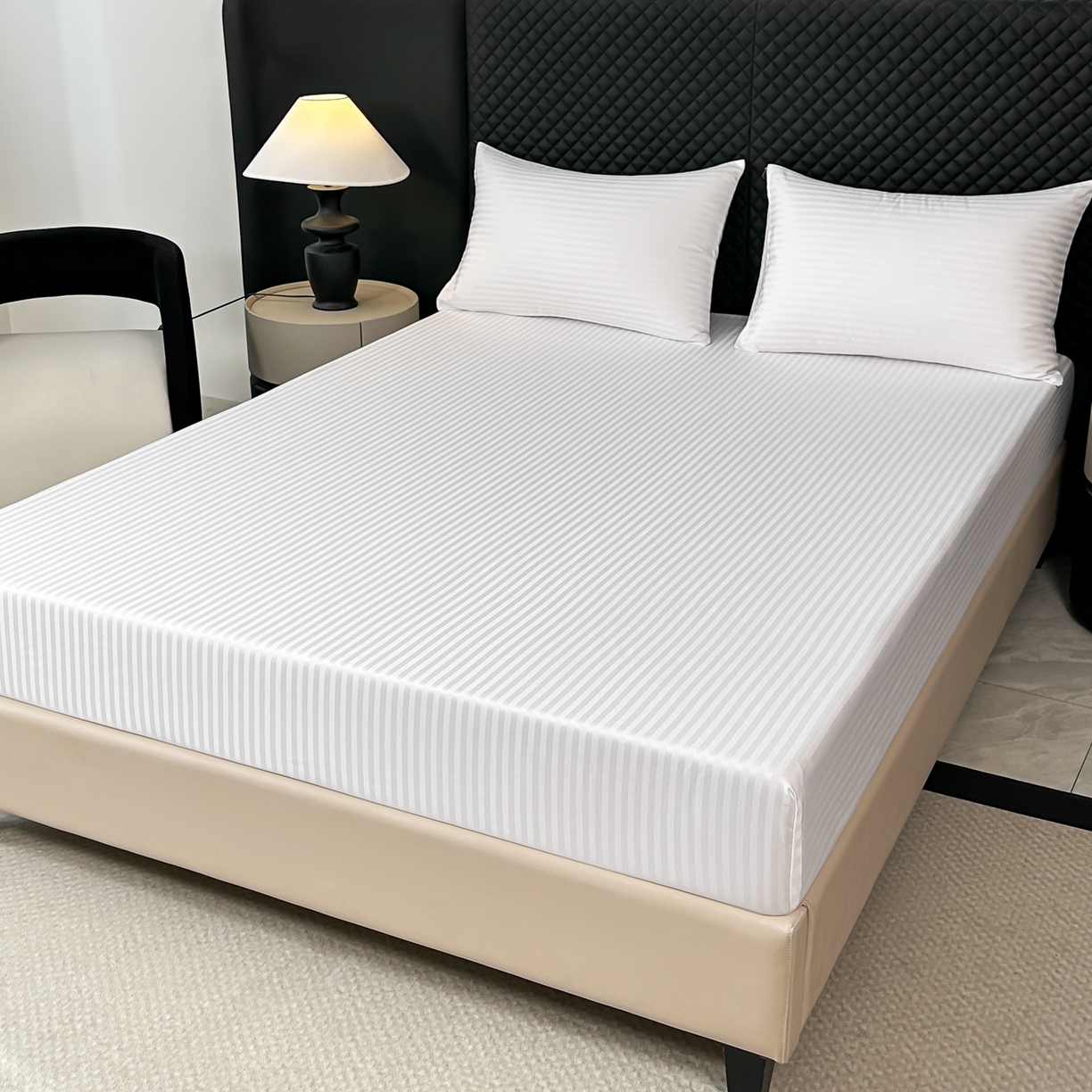 91家纺网 家纺一手货源 找家纺 （总）安力森/诚臻酒店用品 2025新款酒店布草床单高支高密缎条款床笠三件套月子中心养老院机构专用床品