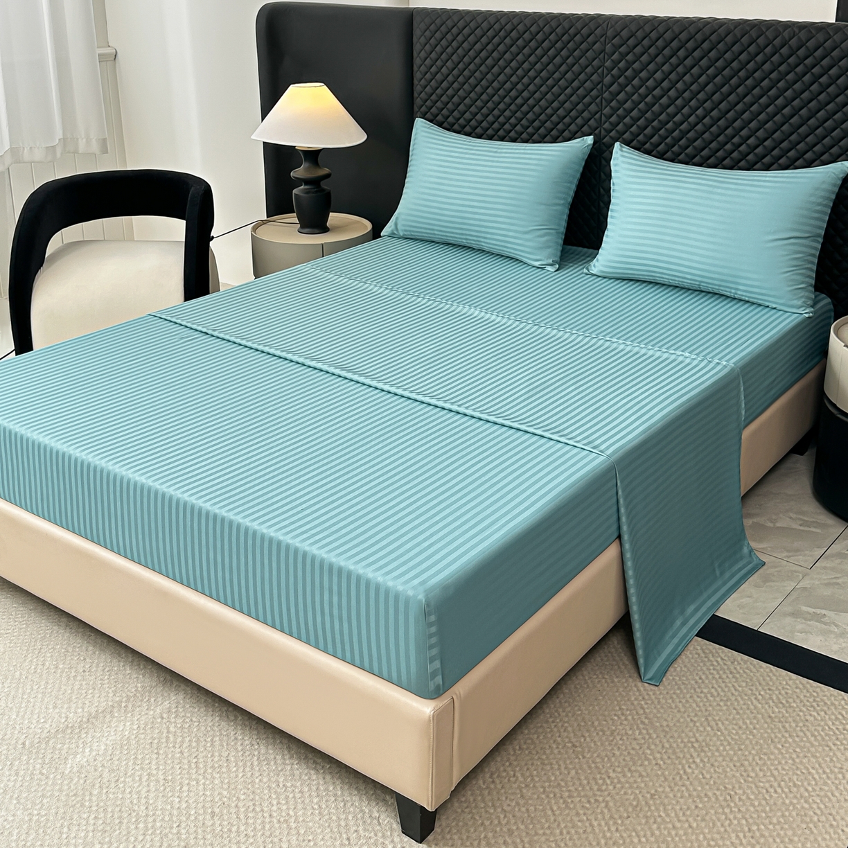 安力森/诚臻酒店用品 2025新款酒店布草床单高支高密缎条款床笠三件套月子中心养老院机构专用床品 迪弗蓝