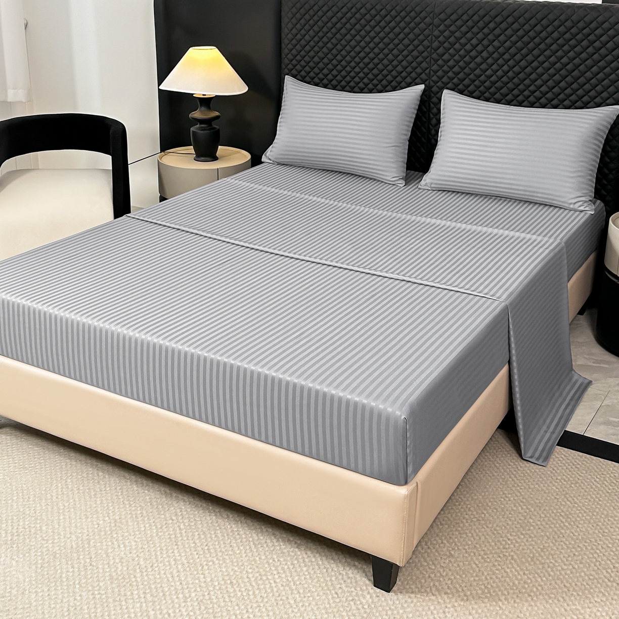 安力森/诚臻酒店用品 2025新款酒店布草床单高支高密缎条款床笠三件套月子中心养老院机构专用床品 浅灰色